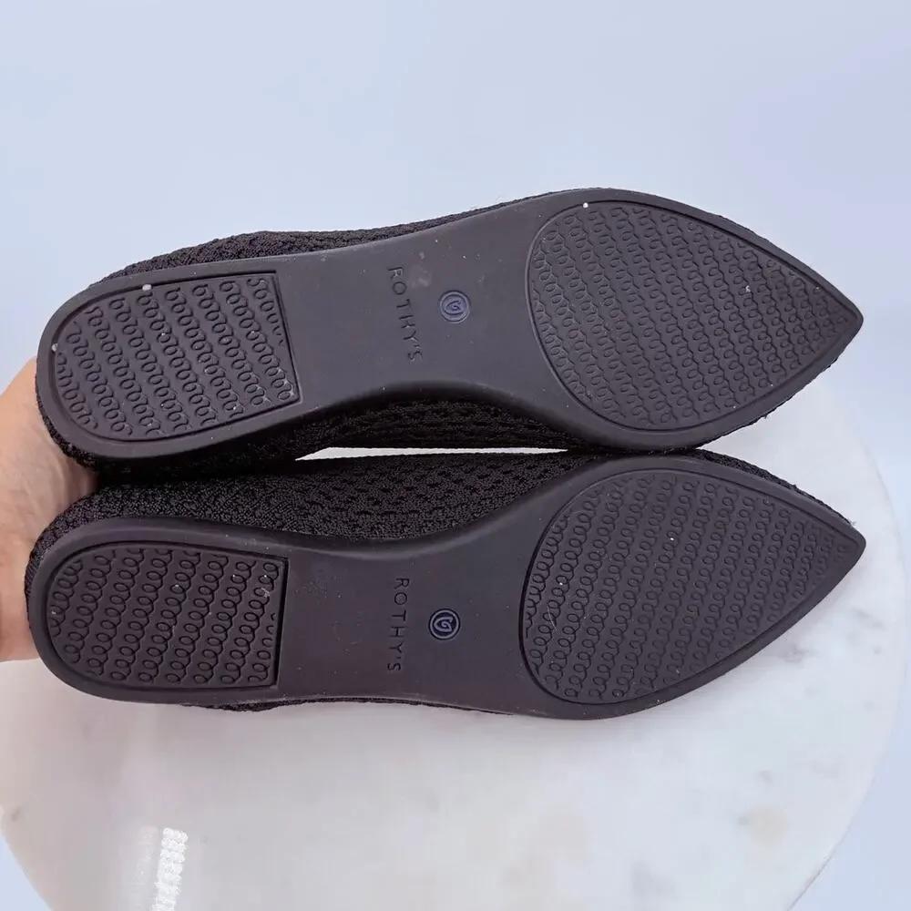 Rothy’s The Point Honeycomb Knit Flats Black Size 8.5